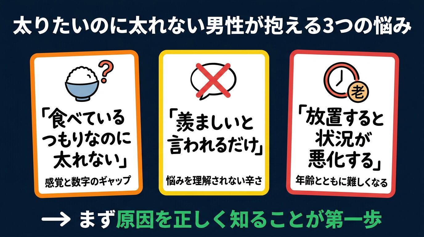 太りたいのに太れない男性が抱える3つの悩み