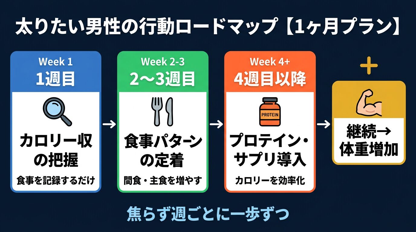 太りたい男性の行動ロードマップ【1ヶ月プラン】