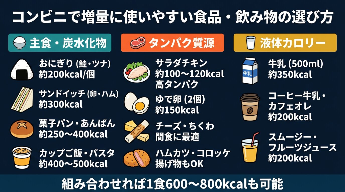 コンビニで増量に使いやすい食品の選び方