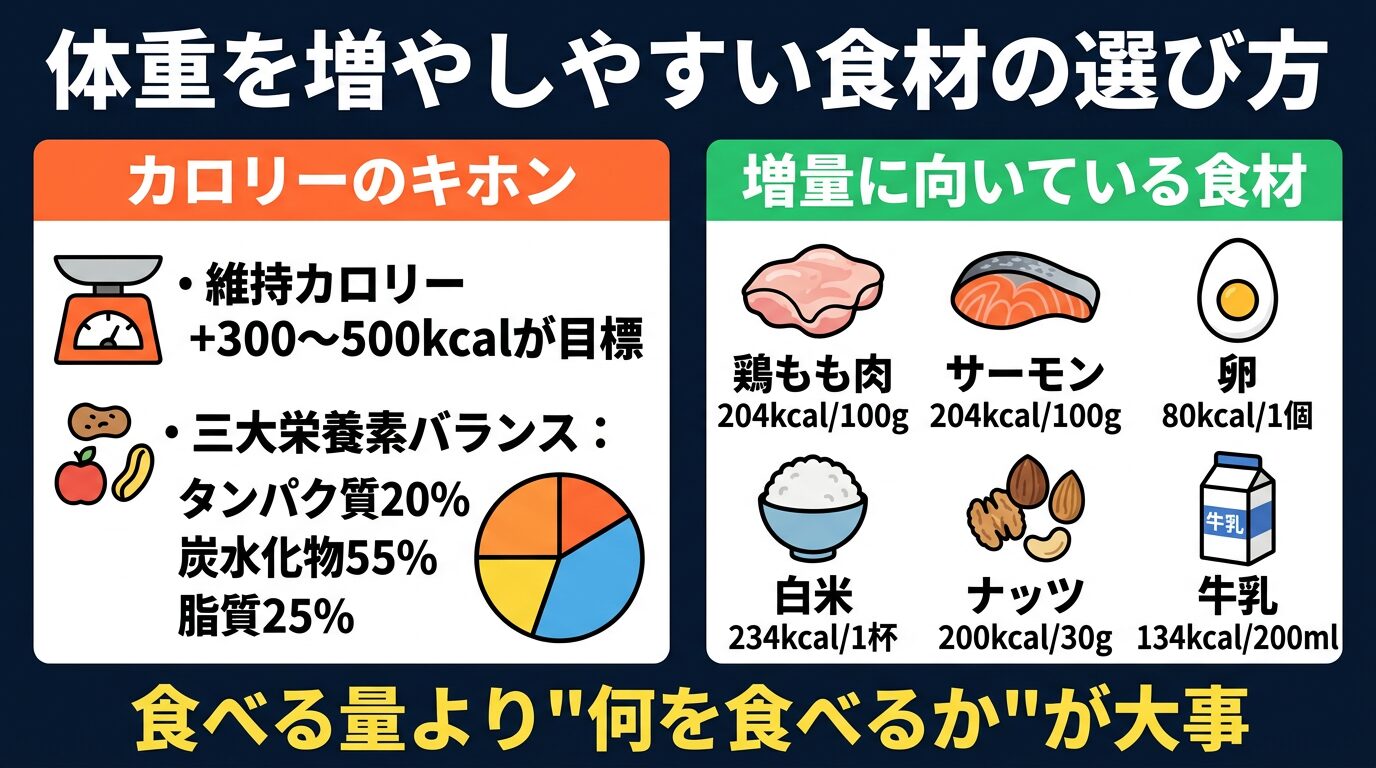 体重を増やしやすい食材の選び方