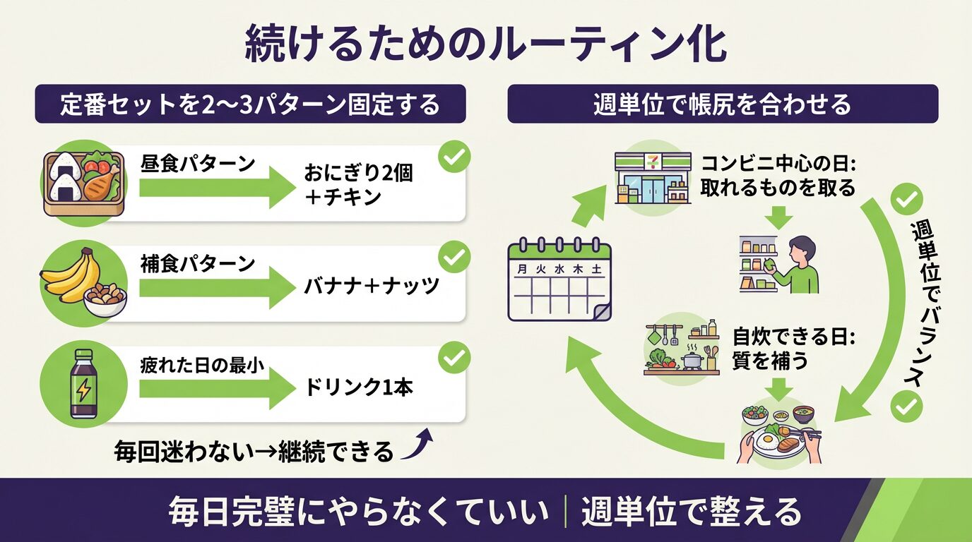 続けるためのルーティン化｜定番セット固定と週単位バランス調整の方法