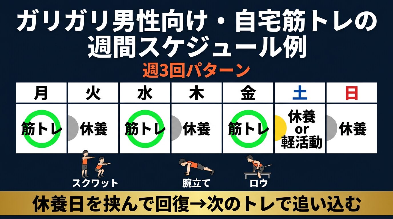 ガリガリ男性が自宅でできる筋トレメニューの週間スケジュール