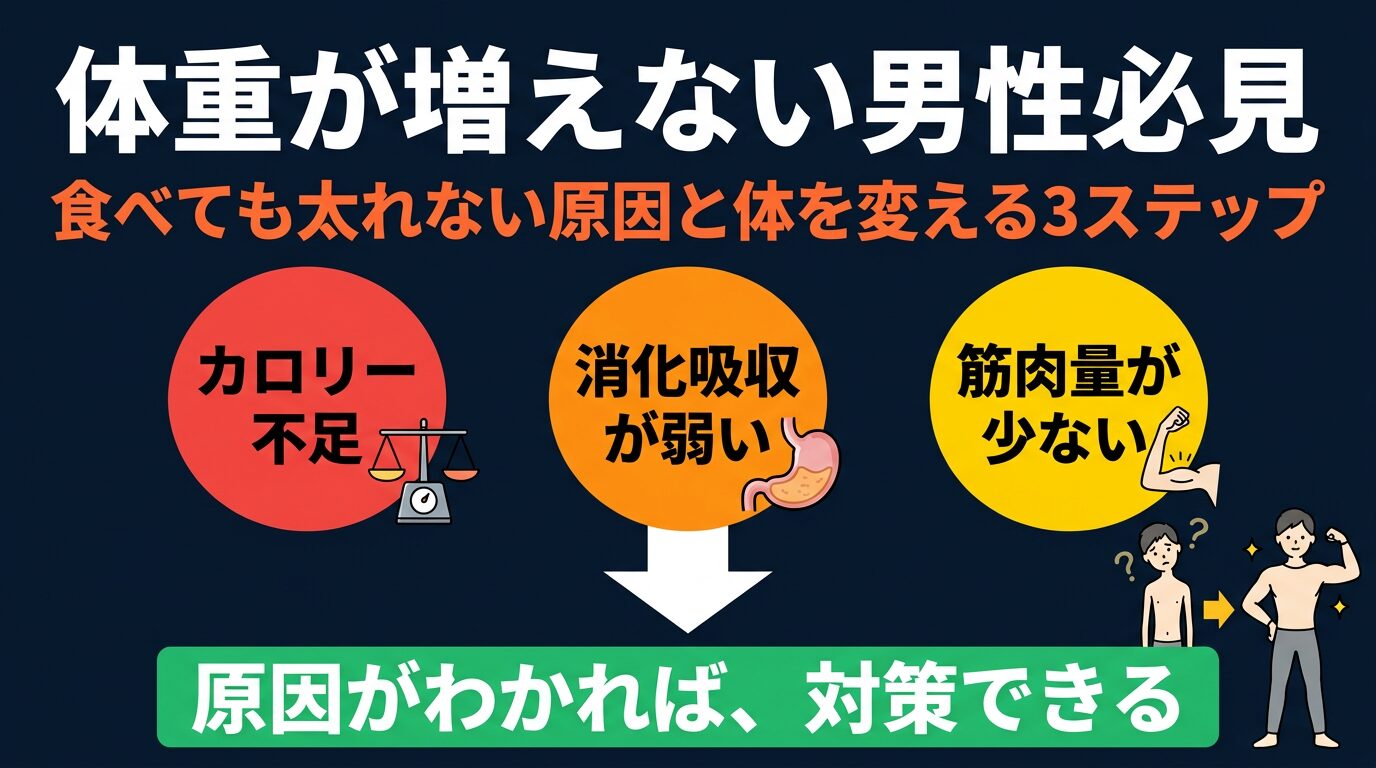 体重が増えない男性必見|食べても太れない原因と体を変える3ステップ