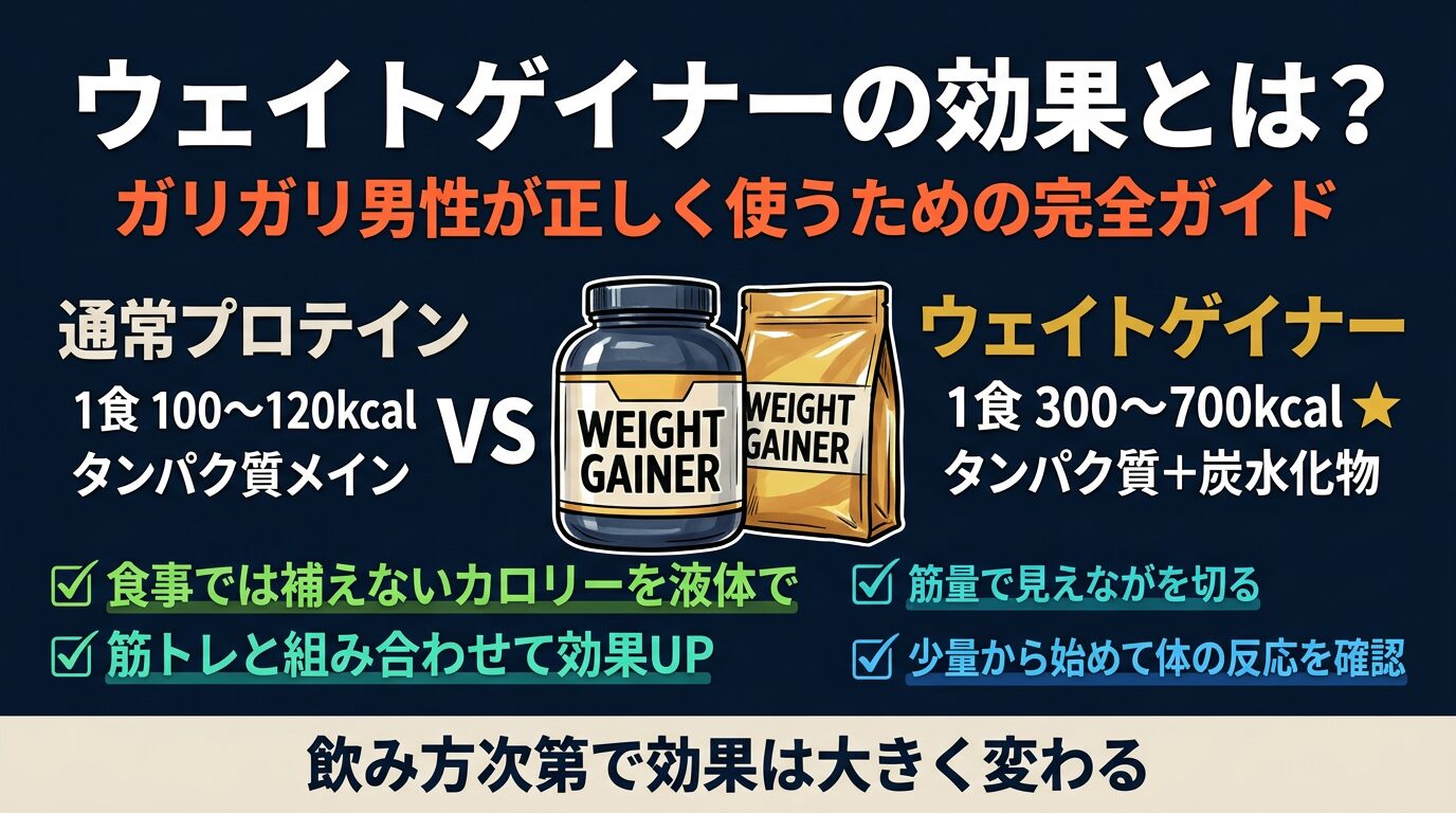 ウェイトゲイナーの効果とは?ガリガリ男性が正しく使うための完全ガイド
